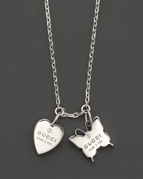 gucci trademark heart silver necklace|gucci heart butterfly necklace.